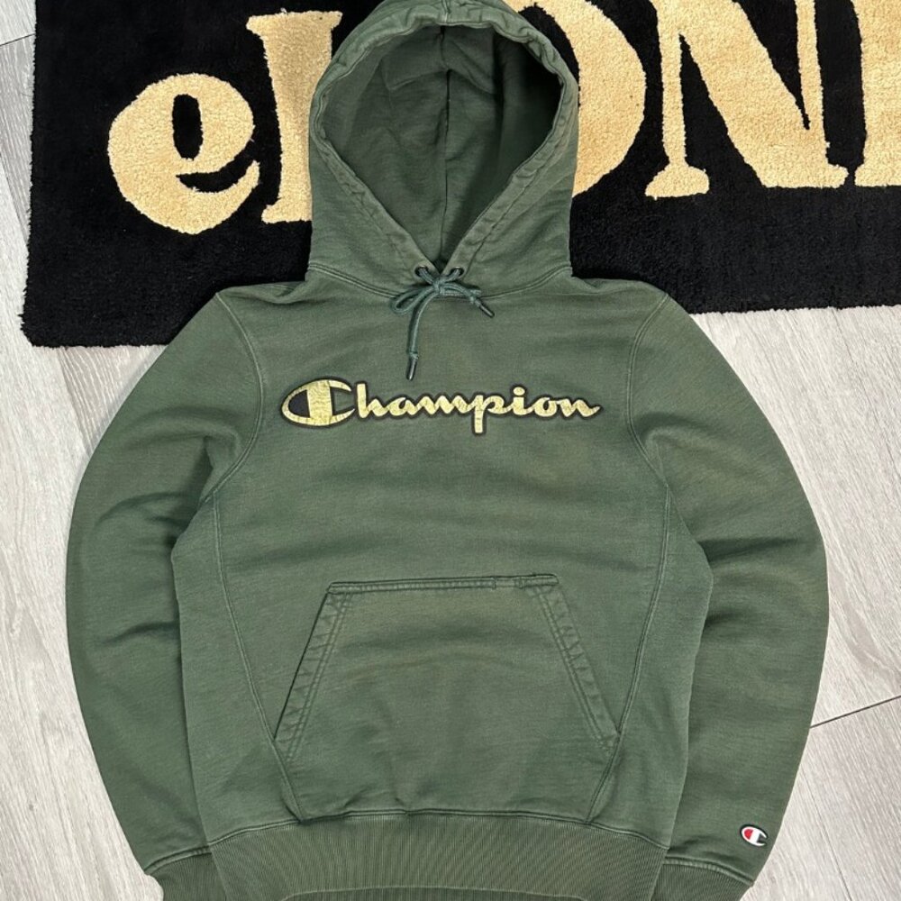 Champion Green/Gold Pullover Hoodie Sweatshirt - Size Small